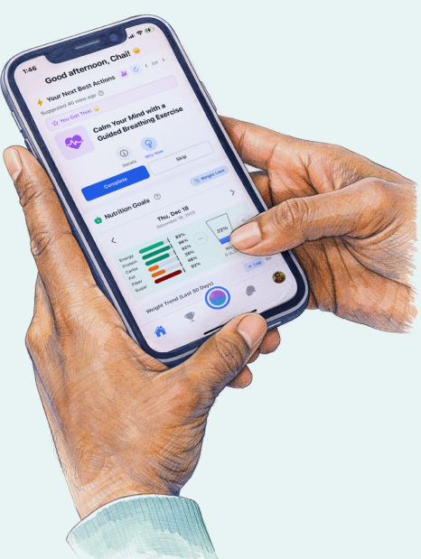 Person holding phone showing daily check-in
